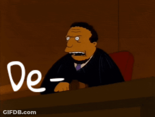 A Cartoon Of A Man Sitting At A Desk With The Words " De Nied " Written Above Him GIF