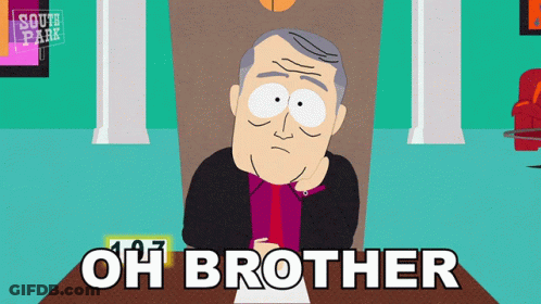A Cartoon Of A Man Sitting At A Desk With The Words Oh Brother Written Below Him GIF