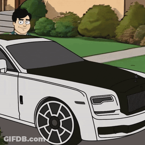 A Cartoon Of A Man Sitting In A Car GIF