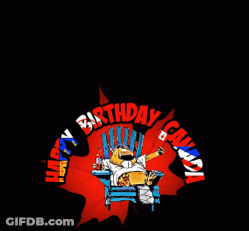 A Cartoon Of A Man Sitting In A Chair With Fireworks Behind Him That Says July 1St GIF