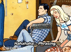 A Cartoon Of A Man Sitting In A Chair With The Words ' Hahahaha Phrasing ' On The Bottom GIF