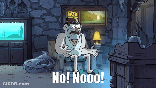 A Cartoon Of A Man Sitting In A Chair With The Words No Nooo GIF