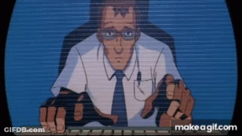 A Cartoon Of A Man Sitting In Front Of A Computer Screen That Says Make A Gif.com On It GIF
