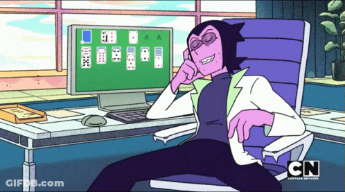 A Cartoon Of A Man Sitting In Front Of A Computer That Says Cn On The Bottom GIF