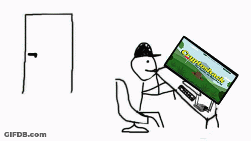 Cartoon Man Sitting In Front Of CryptoShack Screen GIF
