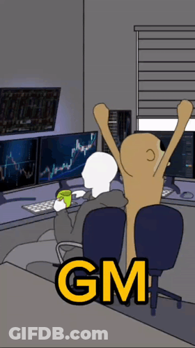Cartoon Man Sitting At Computer With GM Text GIF