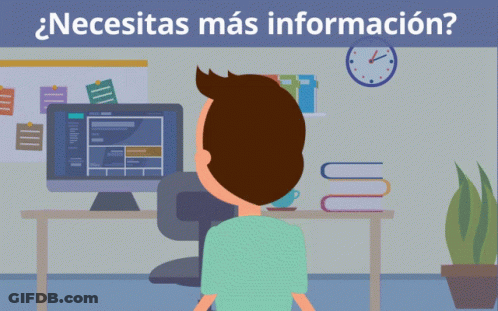 A Cartoon Of A Man Sitting In Front Of A Computer With The Words " Necesitas Mas Informacion " Below Him GIF