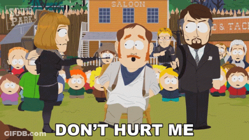A Cartoon Of A Man Sitting In Front Of A Saloon With The Words " Don 'T Hurt Me " Below Him GIF