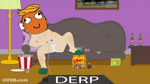 A Cartoon Of A Man Sitting On A Couch With A Bag Of Snickers In Front Of Him GIF