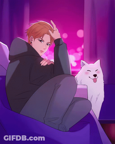 A Cartoon Of A Man Sitting On A Couch With A Dog GIF