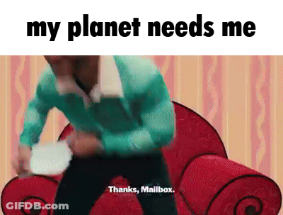 A Cartoon Of A Man Sitting On A Red Couch With The Words My Planet Needs Me . GIF
