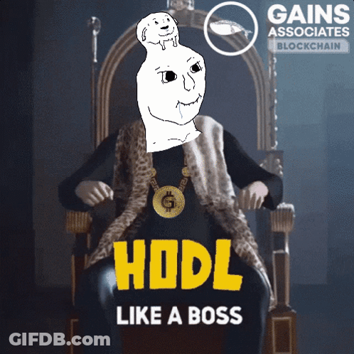 A Cartoon Of A Man Sitting On A Throne With The Words Hodl Like A Boss Above Him GIF