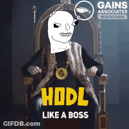 A Cartoon Of A Man Sitting On A Throne With The Words Hodl Like A Boss Above Him GIF