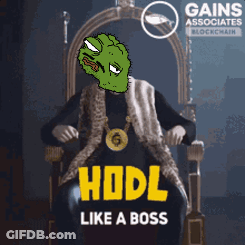 A Cartoon Of A Man Sitting On A Throne With The Words Hodl Like A Boss On It GIF