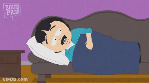 A Cartoon Of A Man Sleeping With A Sign That Says South Park GIF