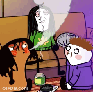 A Cartoon Of A Man Smoking A Cigarette And A Woman Kissing Another Man GIF