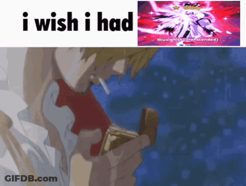 A Cartoon Of A Man Smoking A Cigarette And The Words " I Wish I Had " Above Him GIF
