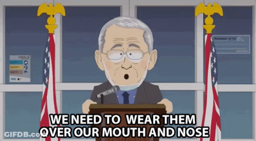 A Cartoon Of A Man Speaking At A Podium With The Words We Need To Wear Them Over Our Mouth And Nose GIF