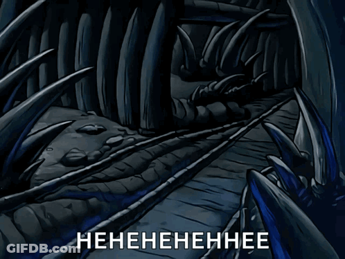 A Cartoon Of A Man Standing In A Cave With The Words " Henehenehenee " Above Him GIF