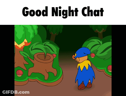 A Cartoon Of A Man Standing In A Forest With The Words Good Night Chat Below Him GIF