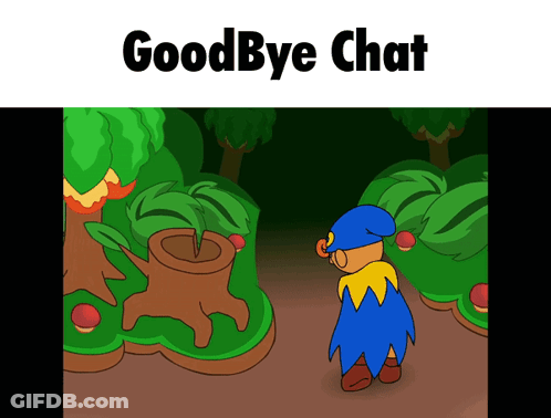 A Cartoon Of A Man Standing In A Forest With The Words Goodbye Chat Above Him GIF