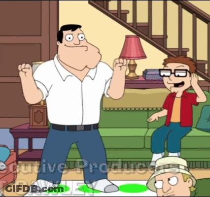 Cartoon Man In Living Room With Executive Producers Text GIF