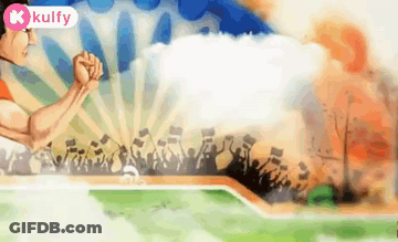 A Cartoon Of A Man Standing In Front Of A Crowd Of People With Flags . GIF