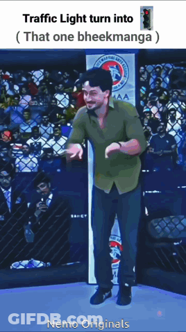 A Cartoon Of A Man Standing In Front Of A Crowd With The Words Traffic Light Turn Into That One Bheekmanga GIF