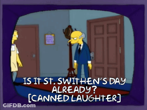 A Cartoon Of A Man Standing In Front Of A Door With The Caption Is It St. Smithen 'S Day GIF