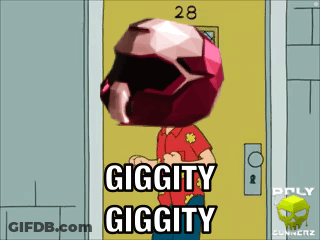 A Cartoon Of A Man Standing In Front Of A Door With The Words Giggity Giggity GIF
