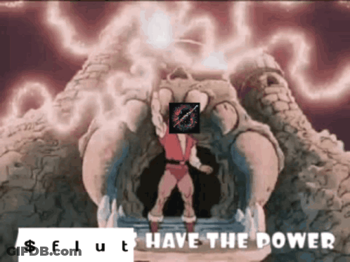 A Cartoon Of A Man Standing In Front Of A Monster With The Words " Have The Power " On The Bottom GIF
