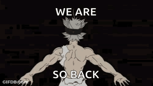 A Cartoon Of A Man Standing In Front Of A Red Background With The Words `` We Are So Back '' Written On It . GIF