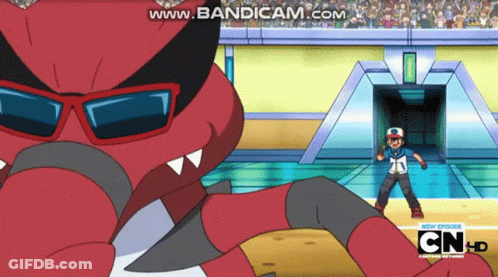 A Cartoon Of A Man Standing In Front Of A Red Monster With The Words Www.bandicam.com On The Bottom GIF
