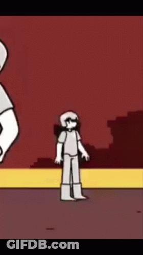 A Cartoon Of A Man Standing In Front Of A Red Wall GIF