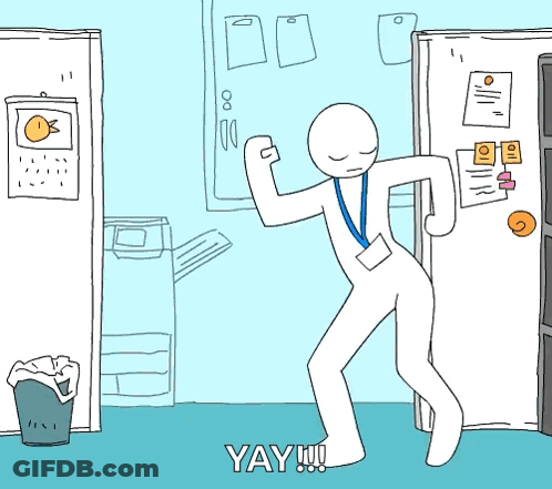 A Cartoon Of A Man Standing In Front Of A Refrigerator With The Word Yay Written Below Him GIF