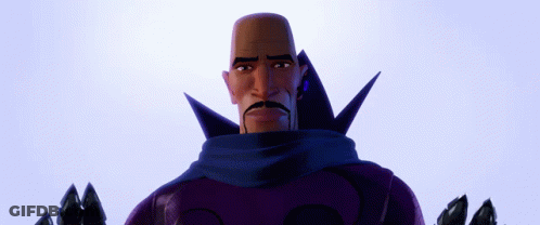 A Cartoon Of A Man Standing In Front Of A Sign That Says Buzz GIF