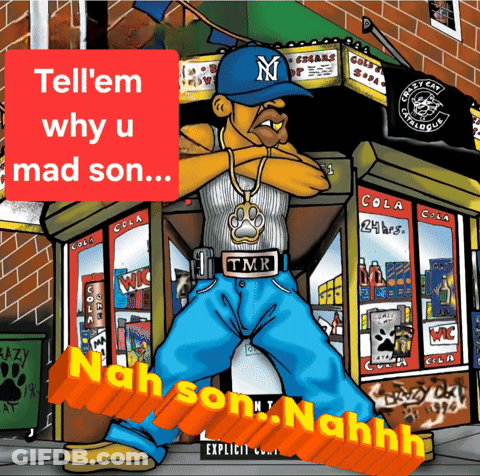 A Cartoon Of A Man Standing In Front Of A Store That Says Nah Son GIF