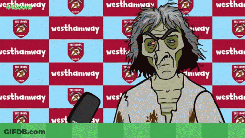 A Cartoon Of A Man Standing In Front Of A Wall That Says West Hamway GIF