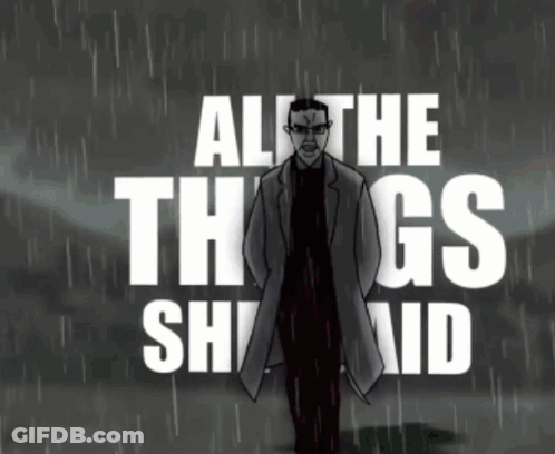 A Cartoon Of A Man Standing In The Rain With The Words All The Thugs Shall Aid GIF