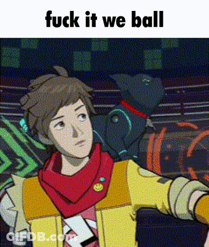 A Cartoon Of A Man Standing Next To A Dog With The Words `` Fuck It We Ball '' . GIF