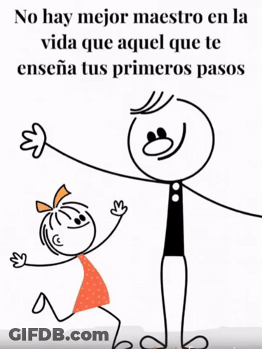A Cartoon Of A Man Standing Next To A Little Girl With The Words No Hay Mejor Maestro En La Vida GIF