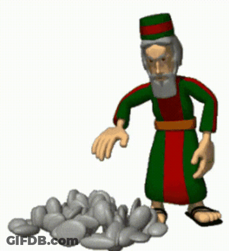 A Cartoon Of A Man Standing Next To A Pile Of Rocks .. GIF