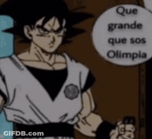 A Cartoon Of A Man Standing Next To A Sign That Says `` Que Grande Que Sos Olimpia '' GIF
