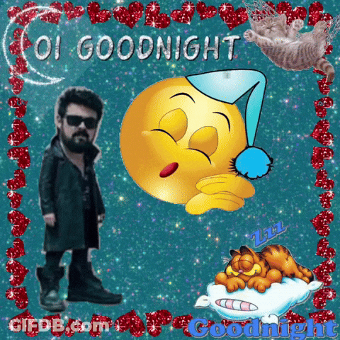 A Cartoon Of A Man Standing Next To A Sleeping Smiley Face That Says Oi Goodnight GIF