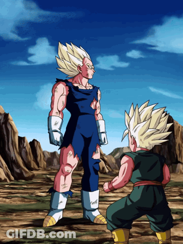 A Cartoon Of A Man Standing Next To A Smaller Man GIF