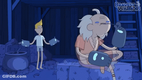 A Cartoon Of A Man Standing Next To An Older Man With The Words Bravest Warriors On The Bottom GIF