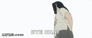 A Cartoon Of A Man Standing Next To Another Man With The Words `` Bye Chat '' Written On The Bottom . GIF