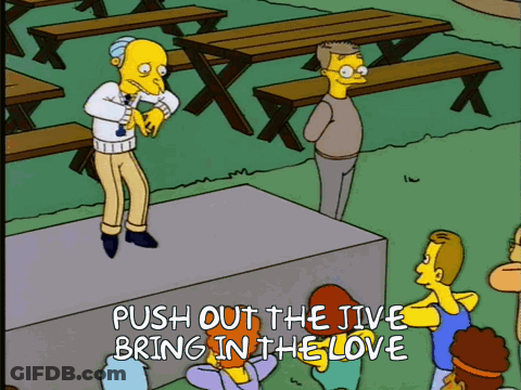 A Cartoon Of A Man Standing On A Podium With The Words Push Out The Jive Bring In The Love GIF