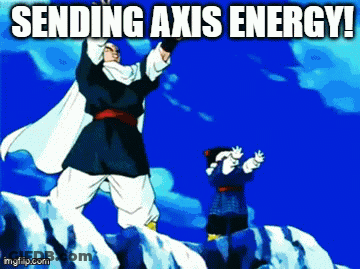 A Cartoon Of A Man Standing On Top Of A Mountain With The Words Sending Axis Energy Written Below Him . GIF