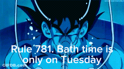 A Cartoon Of A Man Taking A Bath With A Caption That Says Rule 781 Bath Time Is Only On Tuesday . GIF